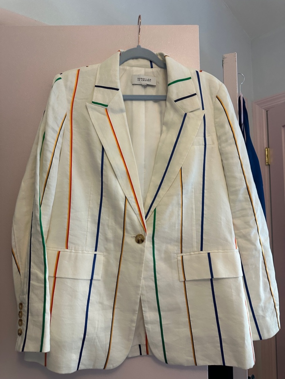 Derek Lam White Linen Blazer and matching shorts with Multicolor Stripes